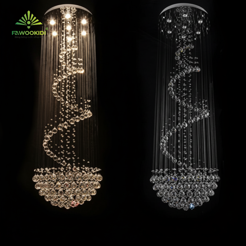 Đèn thả trần pha lê Spiral Globe PL-SG60015 Fawookidi