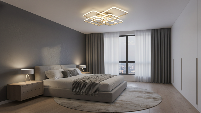 ứng dụng đèn ốp trần OTV1043-3 hình vuông đa tầng