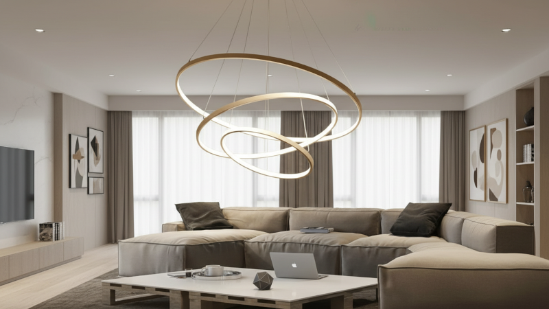 Ứng dụng đèn thả 3 vòng tròn golden DT5107 