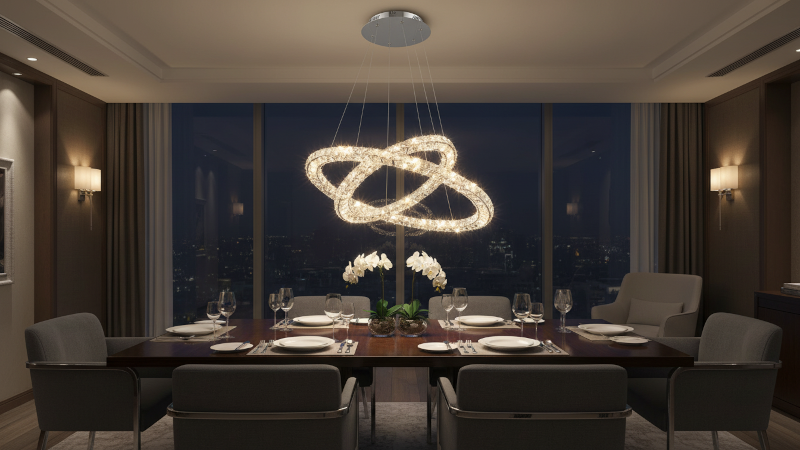 ứng dụng đèn thả pha lê DT5033 vòng tròn