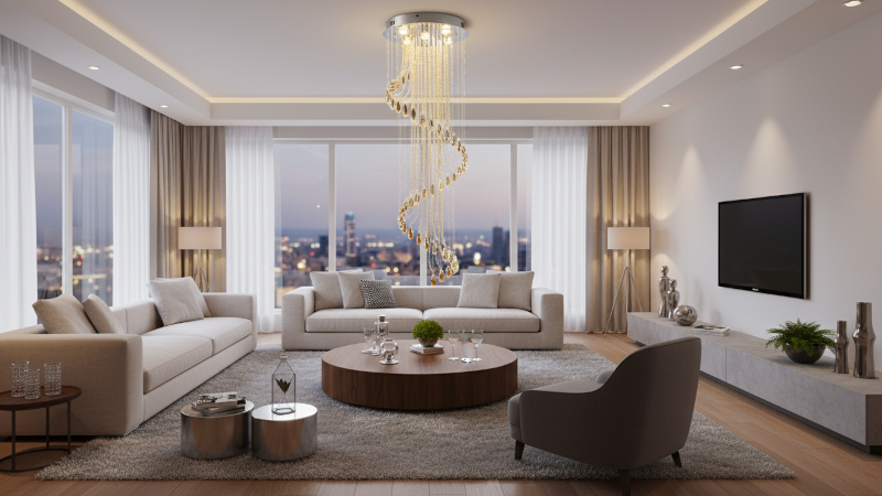 ứng dụng đèn thả trần pha lê Silk Cable PL-SC50015