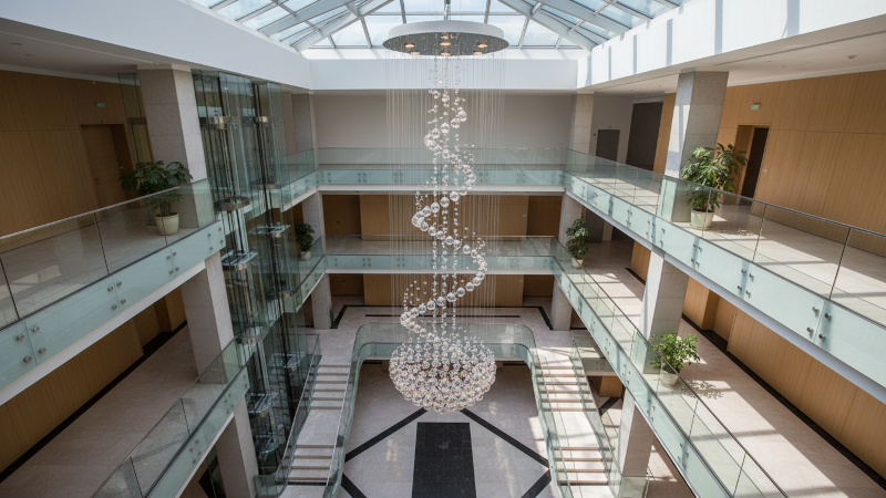 Ứng dụng đèn thả trần pha lê Spiral Globe PL-SG60015-35W