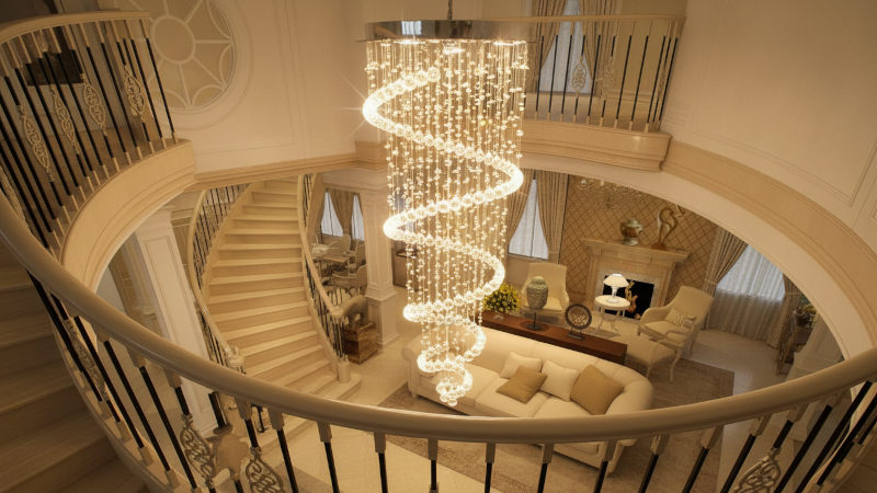 Ứng dụng đèn thả trần pha lê Spiral PL-S70022 Fawookidi 