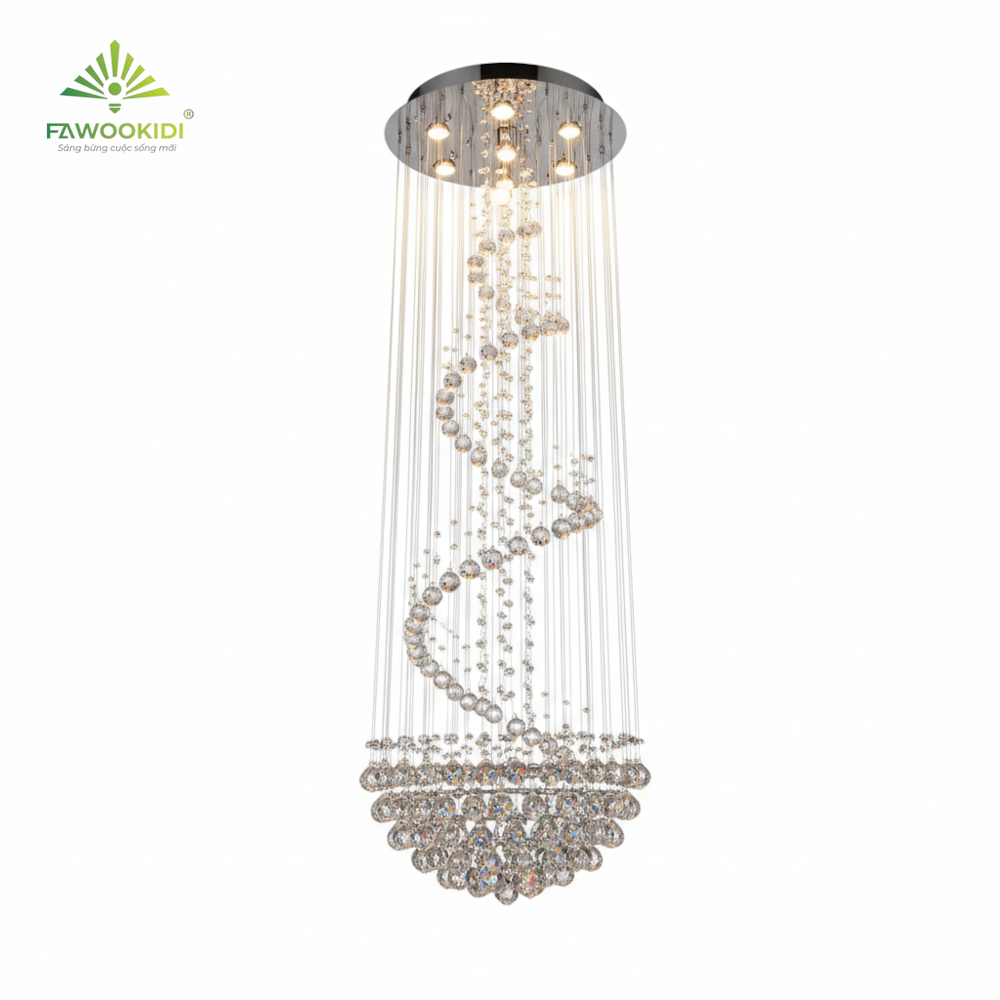Đèn thả trần pha lê Spiral Globe PL-SG60018 Fawookidi