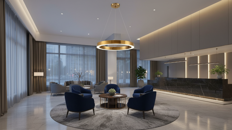 ứng dụng đèn thả trần 1 vòng tròn Golden DT5116-1