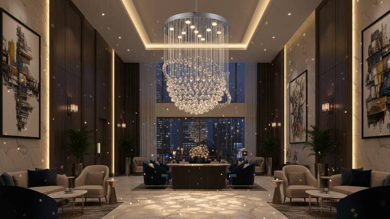 ứng dụng đèn thả trần pha lê Globe PL-GL120018