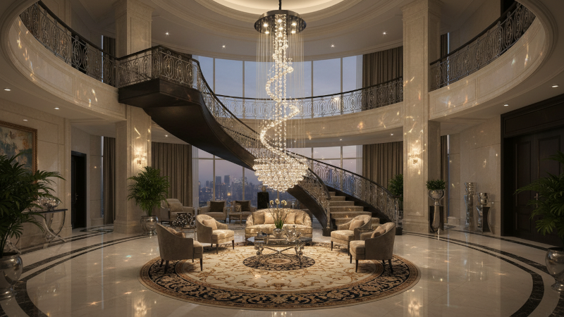 Ứng dụng đèn thả trần pha lê Spiral Globe PL-SG60018