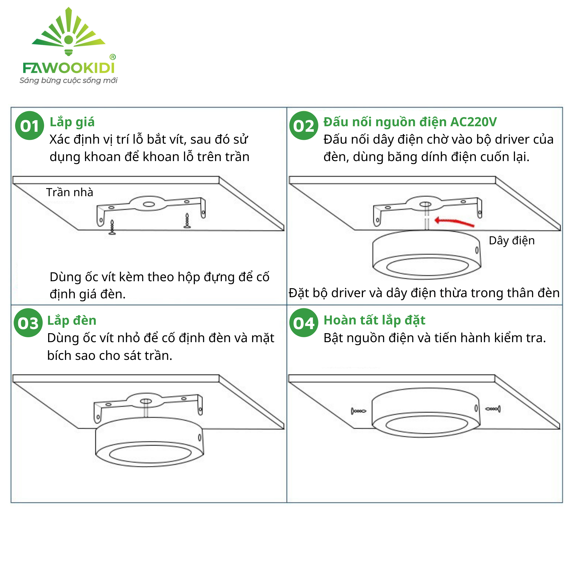 Hướng dẫn lắp đặt đèn ốp trần nổi