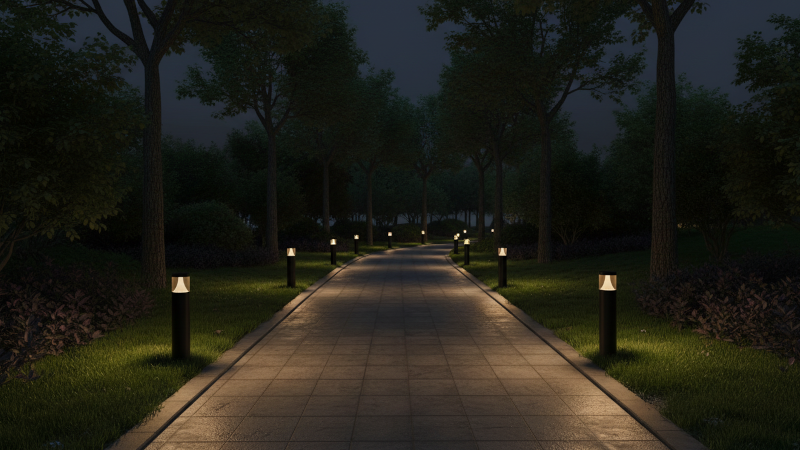 Ứng dụng đèn trụ sân vườn hắt sáng FK-DN07 